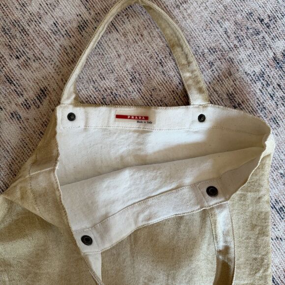 PRADA SPORT Tote Bag Denim Tan Vintage Double Handle - Picture 16 of 16